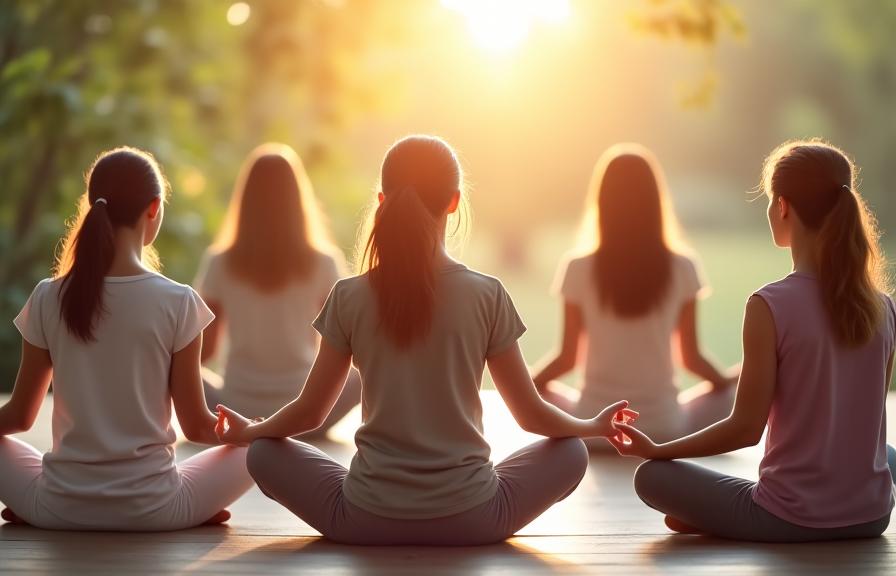 Grupo practicando ejercicios de mindfulness y meditación