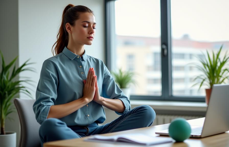 Profesional practicando técnicas anti-burnout en su lugar de trabajo