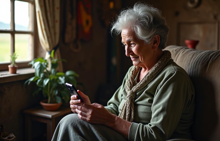 Persona en zona rural accediendo a terapia online desde su hogar